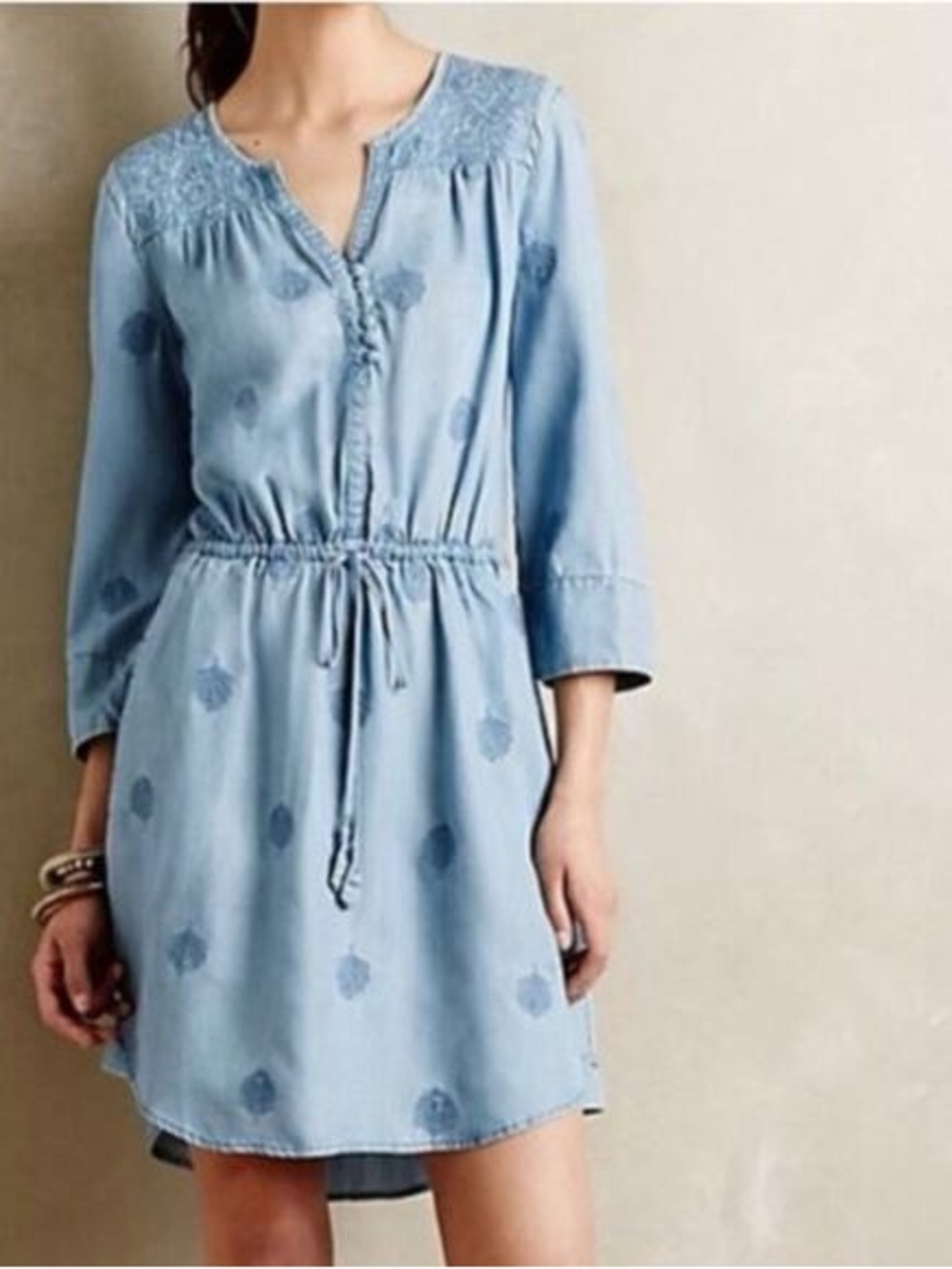 Anthropologie Holding Horses Riley Plumage Embroidered Drawstring Waisted Dress